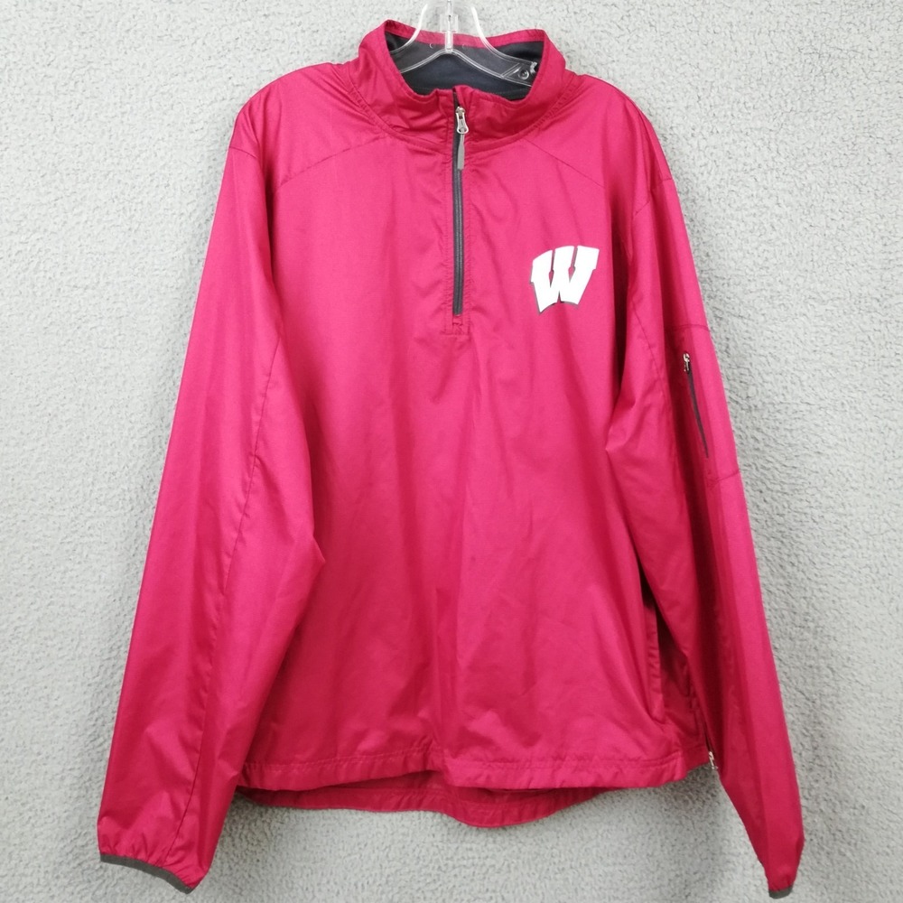 Wisconsin Badgers Gen2 Mens Jacket Windbreaker Red Logo 1/2 Zip Pullover XL